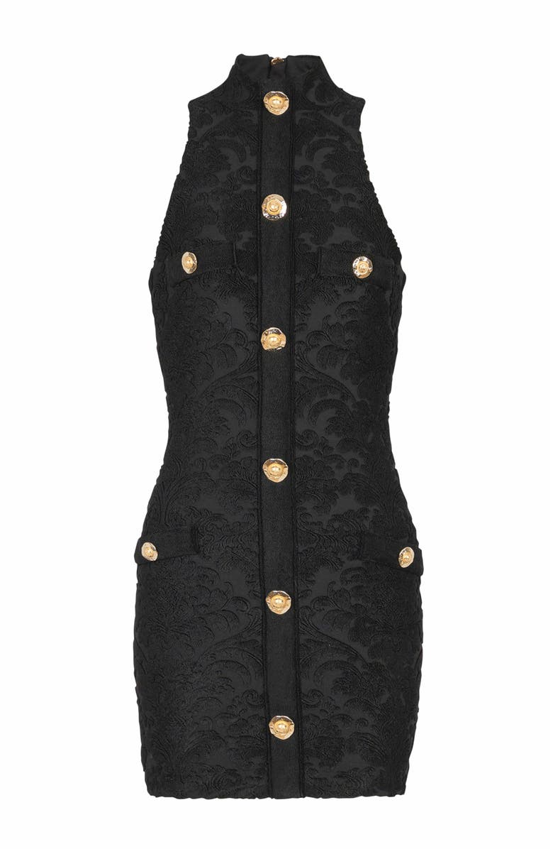 Balmain Baroque Pattern Short Bodycon Dress, Alternate, color, Black