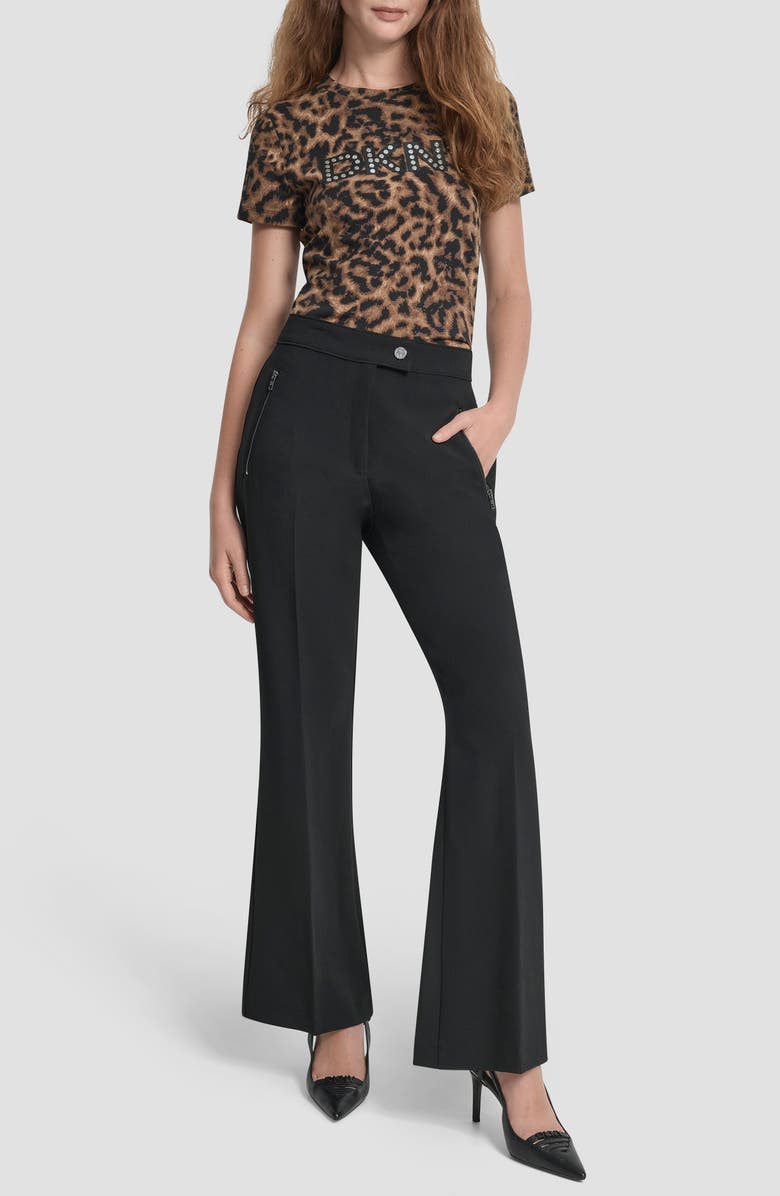 DKNY Double Weave Flare Pants, Alternate, color, Black