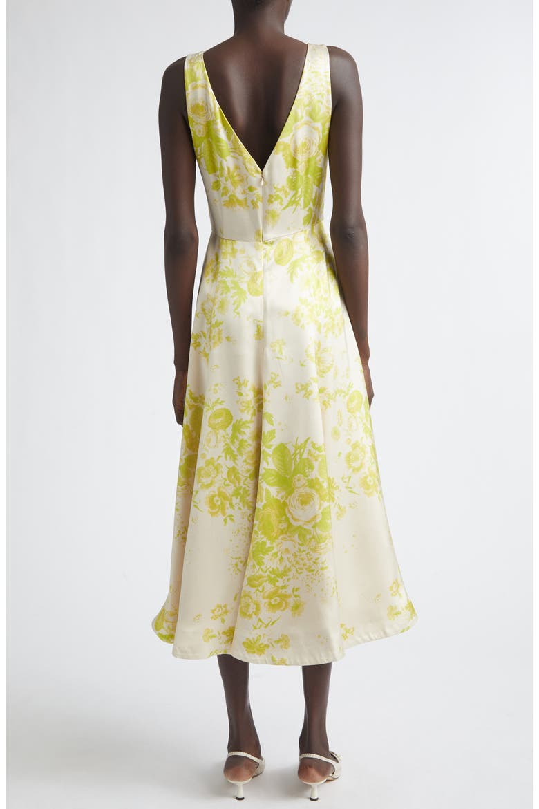 Floral Print Duchesse Satin Fit & Flare Gown, Alternate, color, ROSE BOUQUET CHARTREUSE