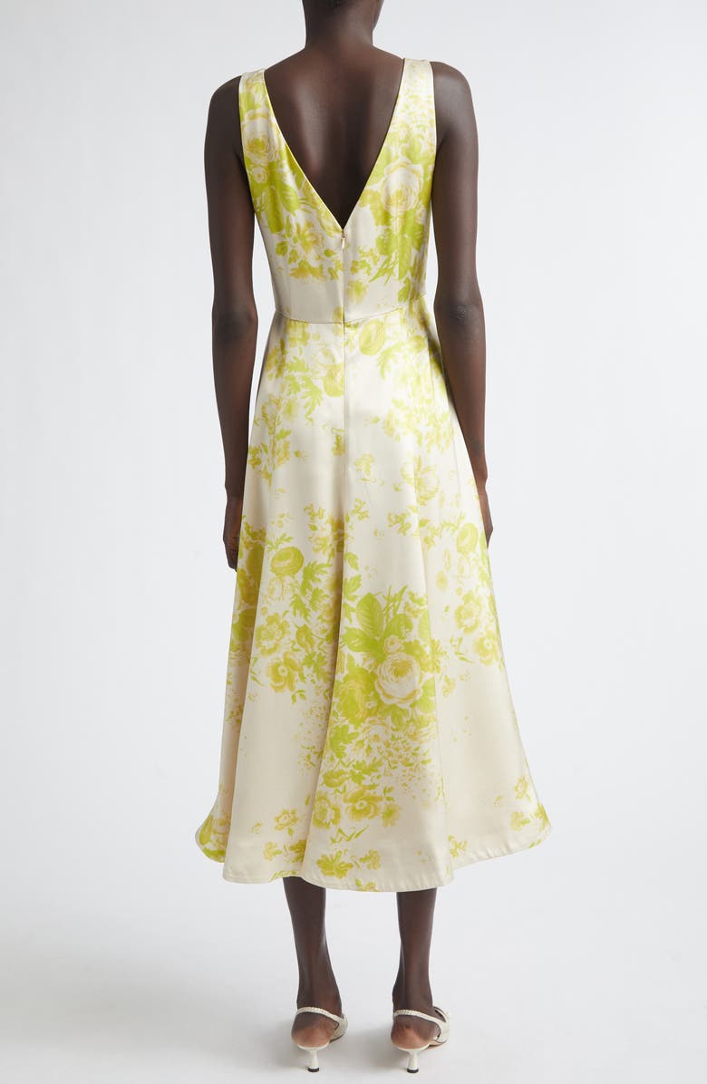 Erdem Floral Print Duchesse Satin Fit & Flare Gown, Alternate, color, Rose Bouquet Chartreuse