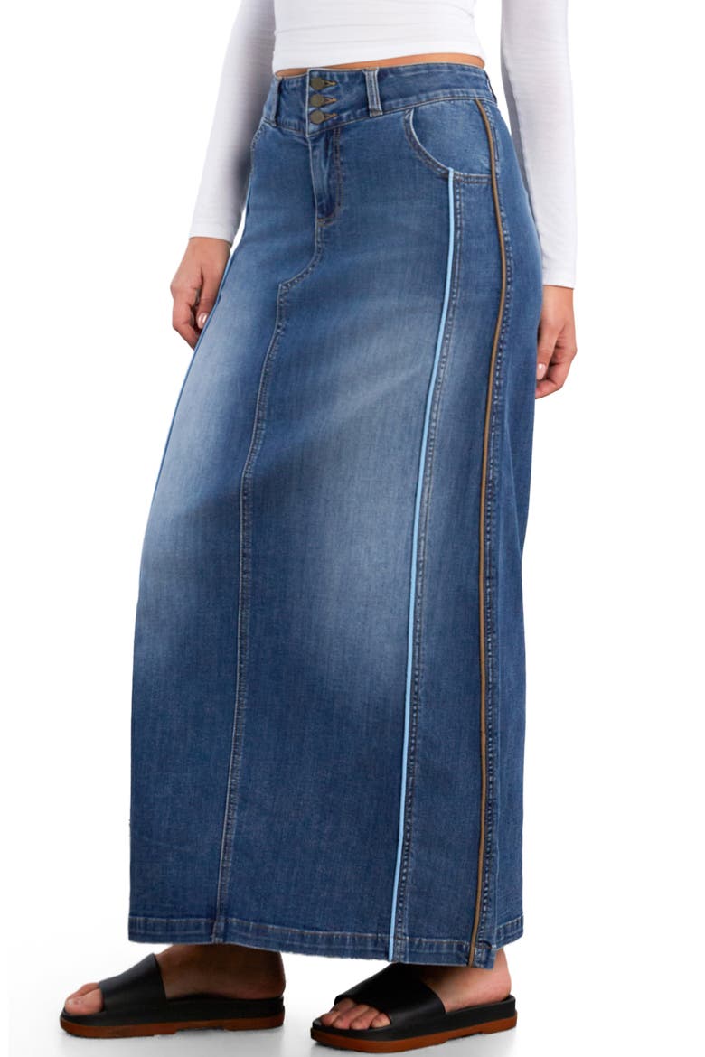 Side Piping Denim Maxi Skirt, Alternate, color, SHINE BLUE