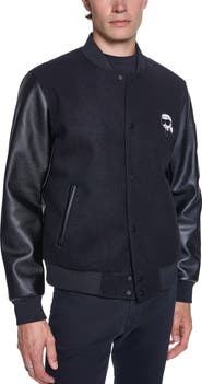 KARL LAGERFELD PARIS Mixed Media Bomber Jacket