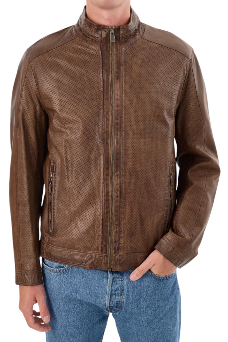 Perforated Leather Jacket, Main, color, GREY