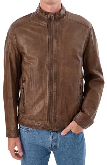 Regency Perforated Leather Jacket In Grey