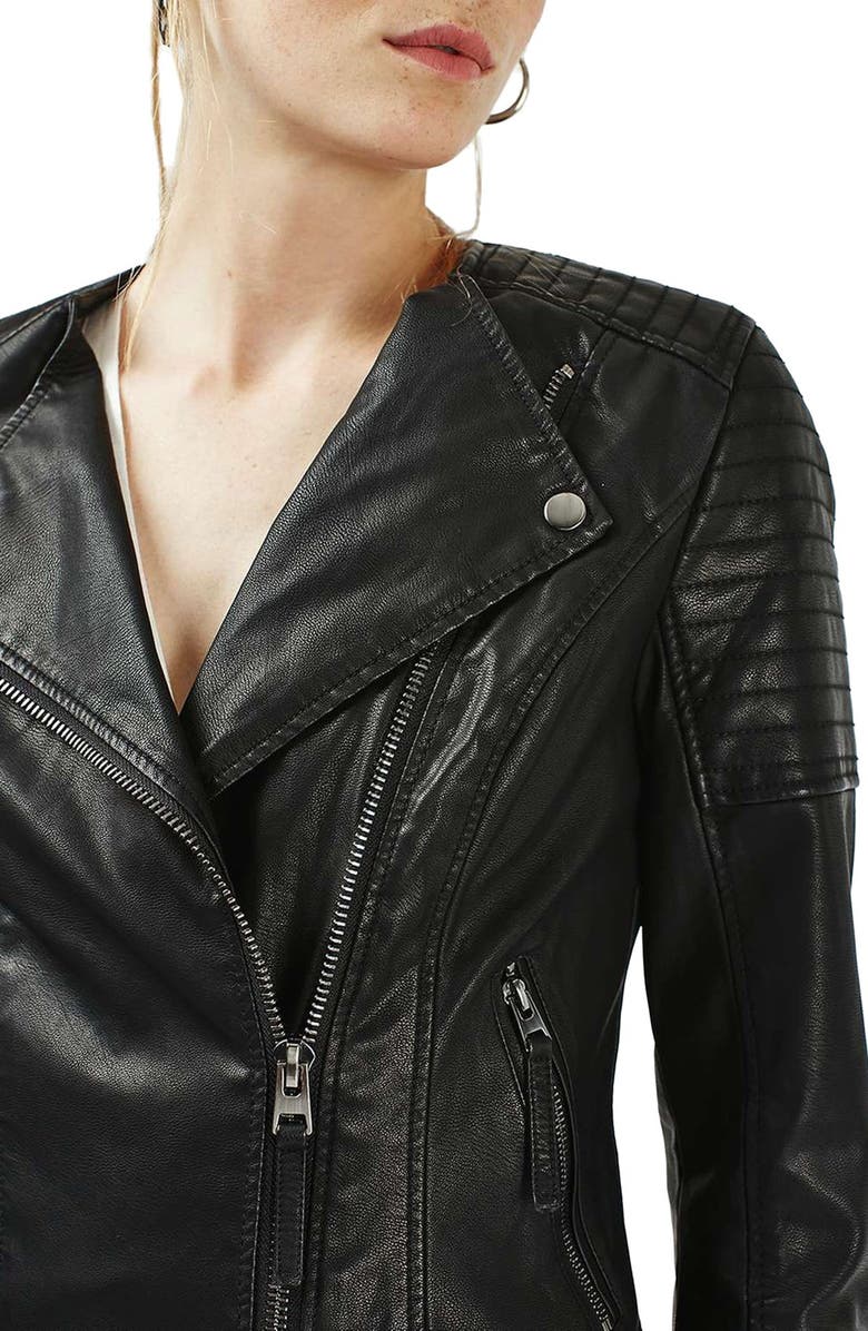 Topshop Nelly Faux Leather Biker Jacket, Alternate, color, 