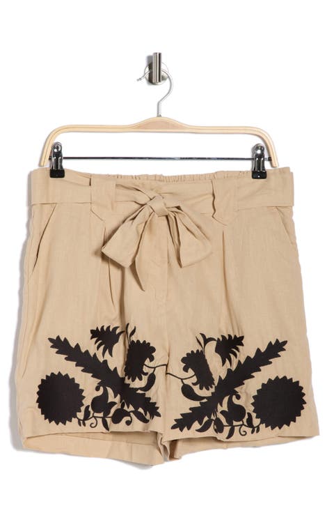 Appliqué Shadow Linen Blend Shorts