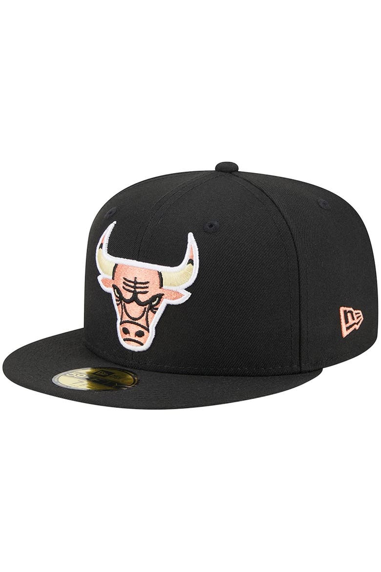Men's New Era Black Chicago Bulls Floral Side 59FIFTY Fitted Hat, Alternate, color, Black