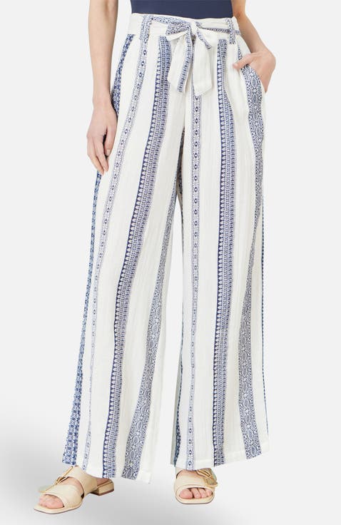 Tie Belt Linen Mix Cropped Trousers