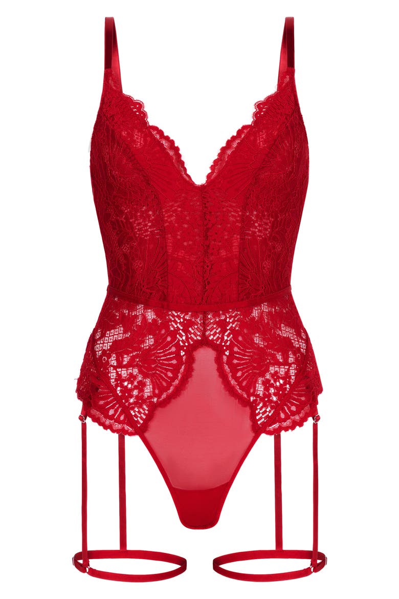 Whitney Lace & Mesh Bodysuit, Alternate, color, CHILI PEPPER
