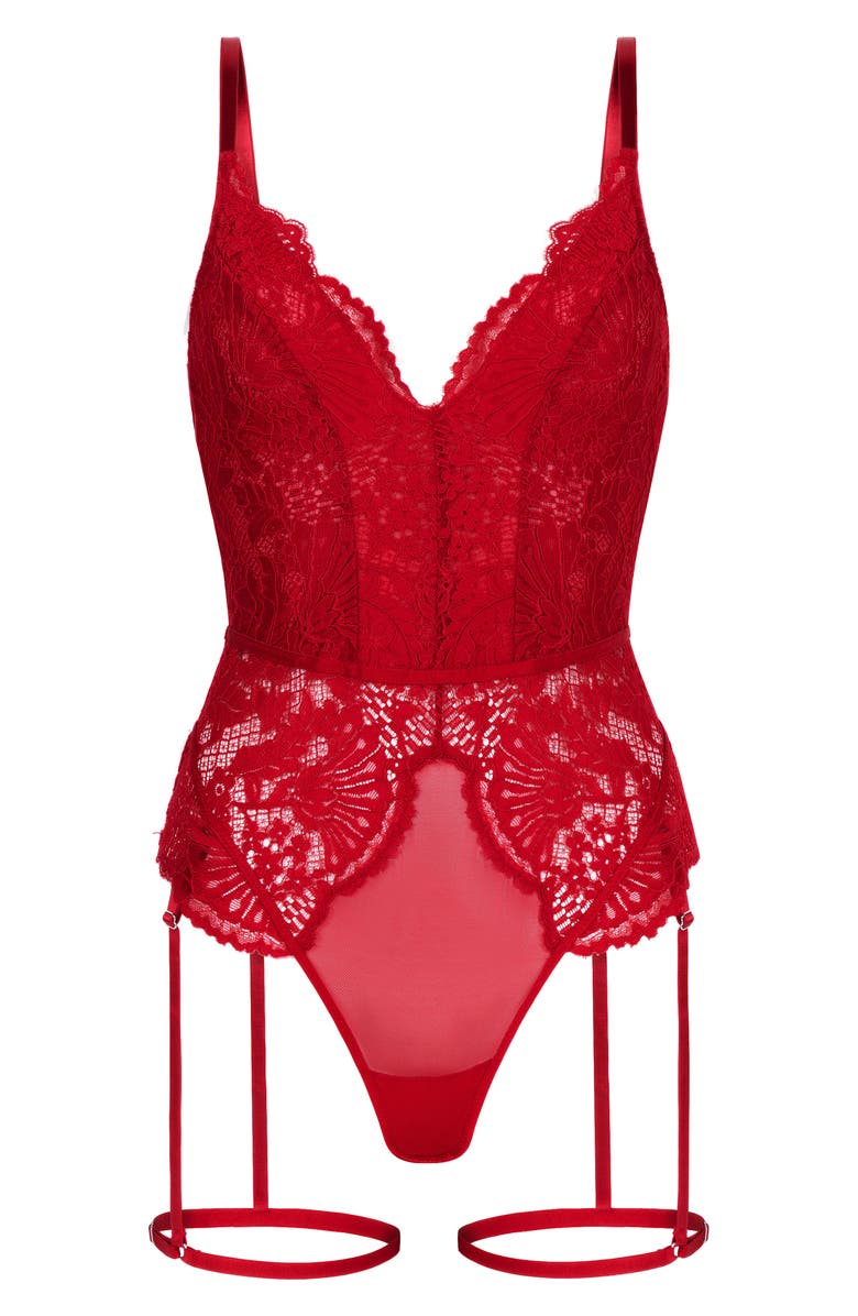Hunkemöller Whitney Lace & Mesh Bodysuit, Alternate, color, Chili Pepper
