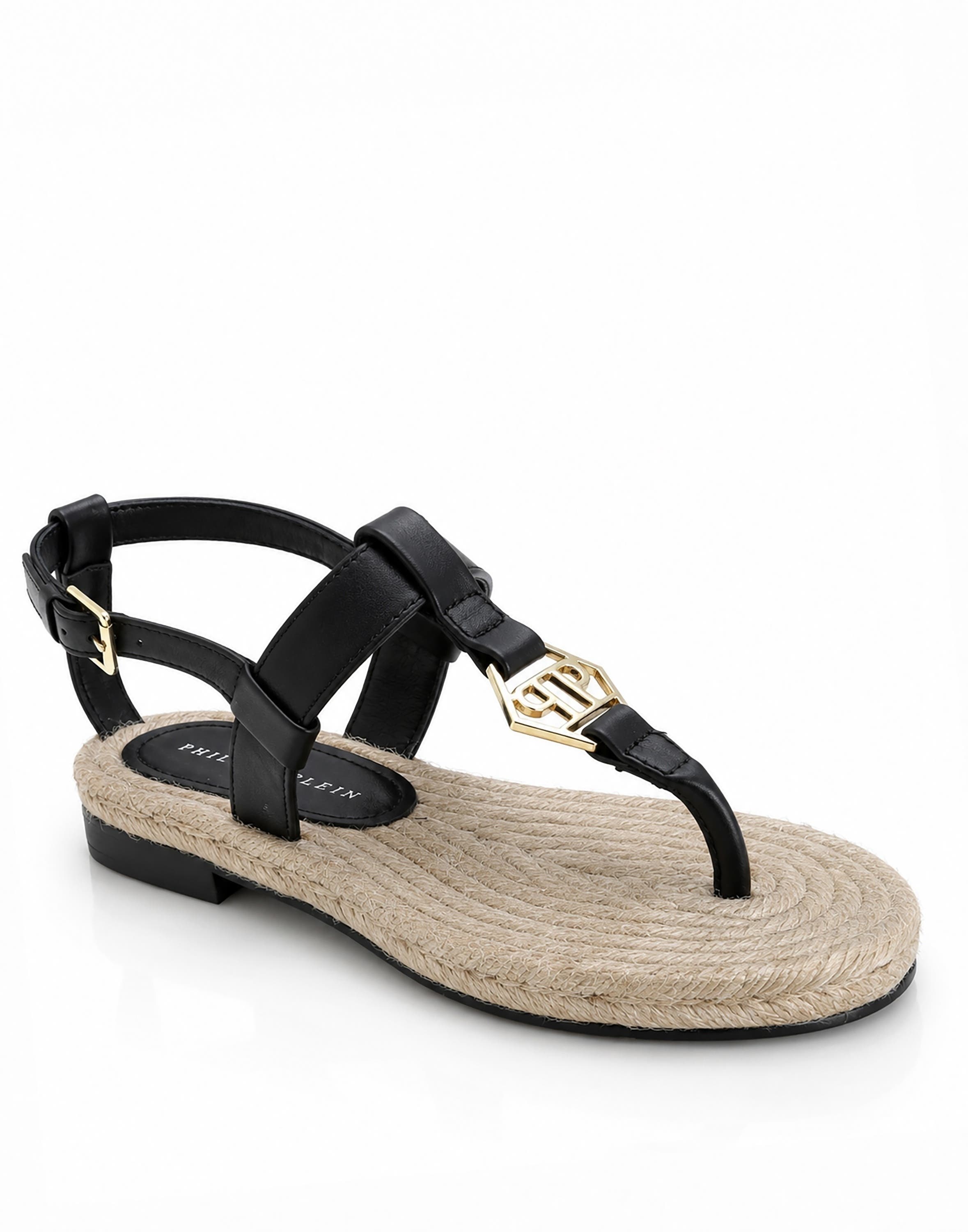 Nappa Sandals Rope Hexagon Women, Main, color, black