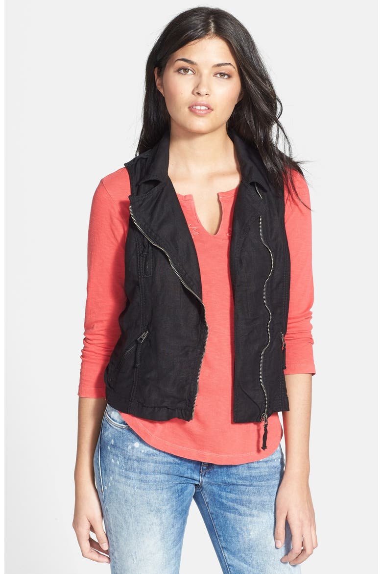 Linen Blend Moto Vest, Main, color, LUCKY BLACK
