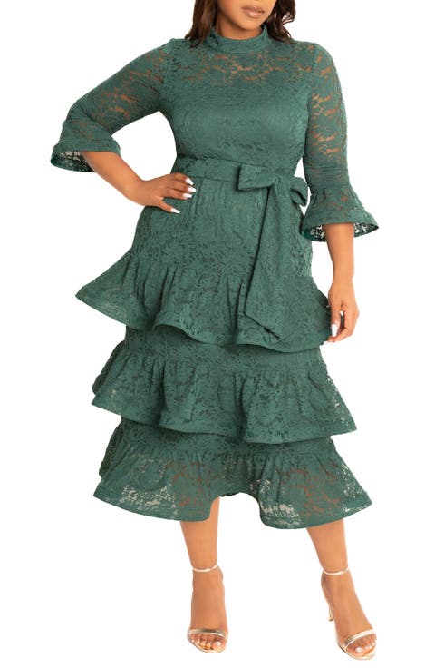 Tiered Lace Long Sleeve Maxi Dress (Plus)