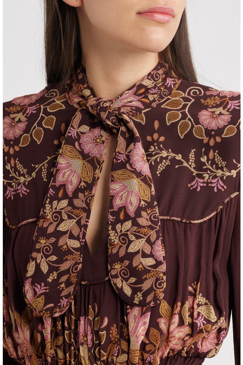 Bella Floral Long Sleeve Minidress, Alternate, color, BURGUNDY