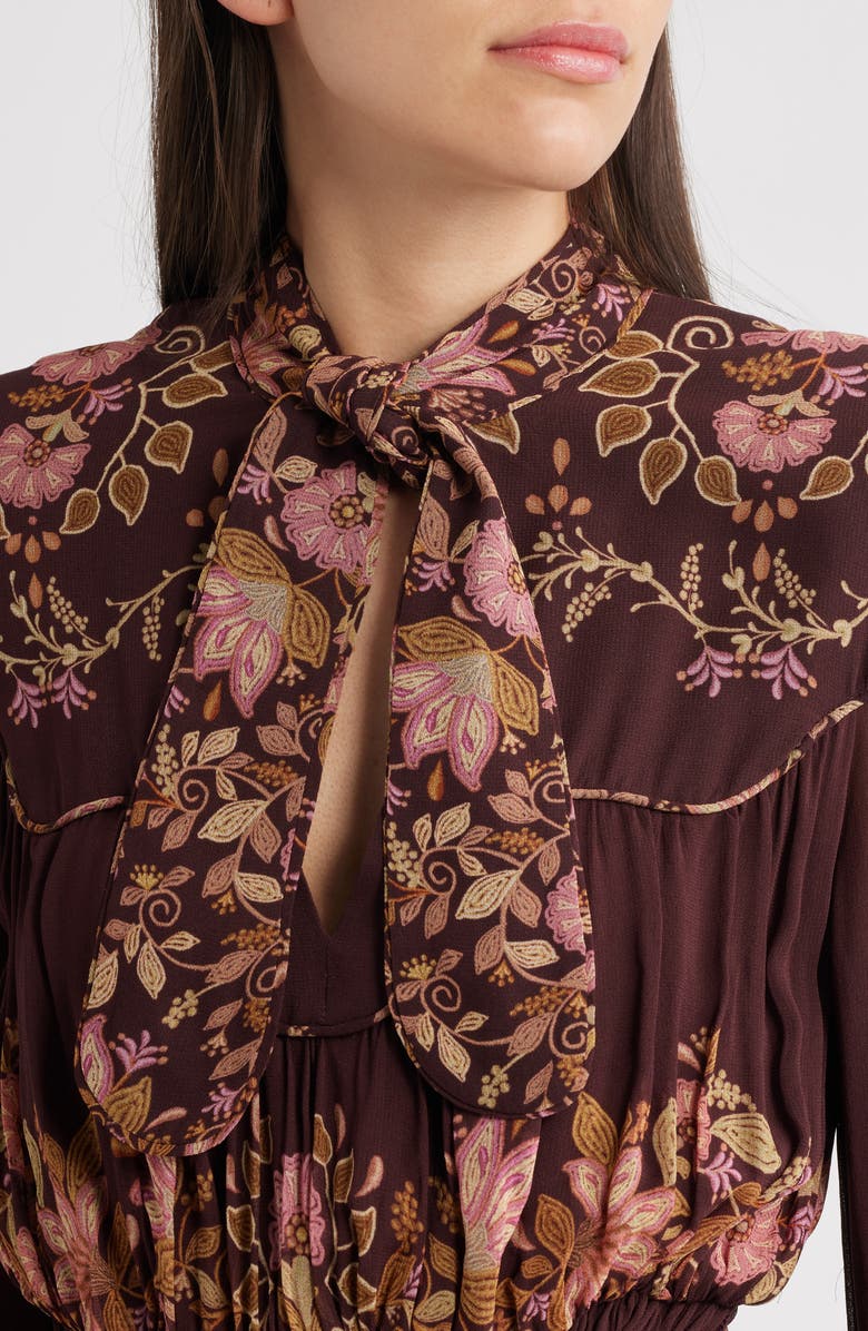 FARM Rio Bella Floral Long Sleeve Minidress, Alternate, color, Burgundy