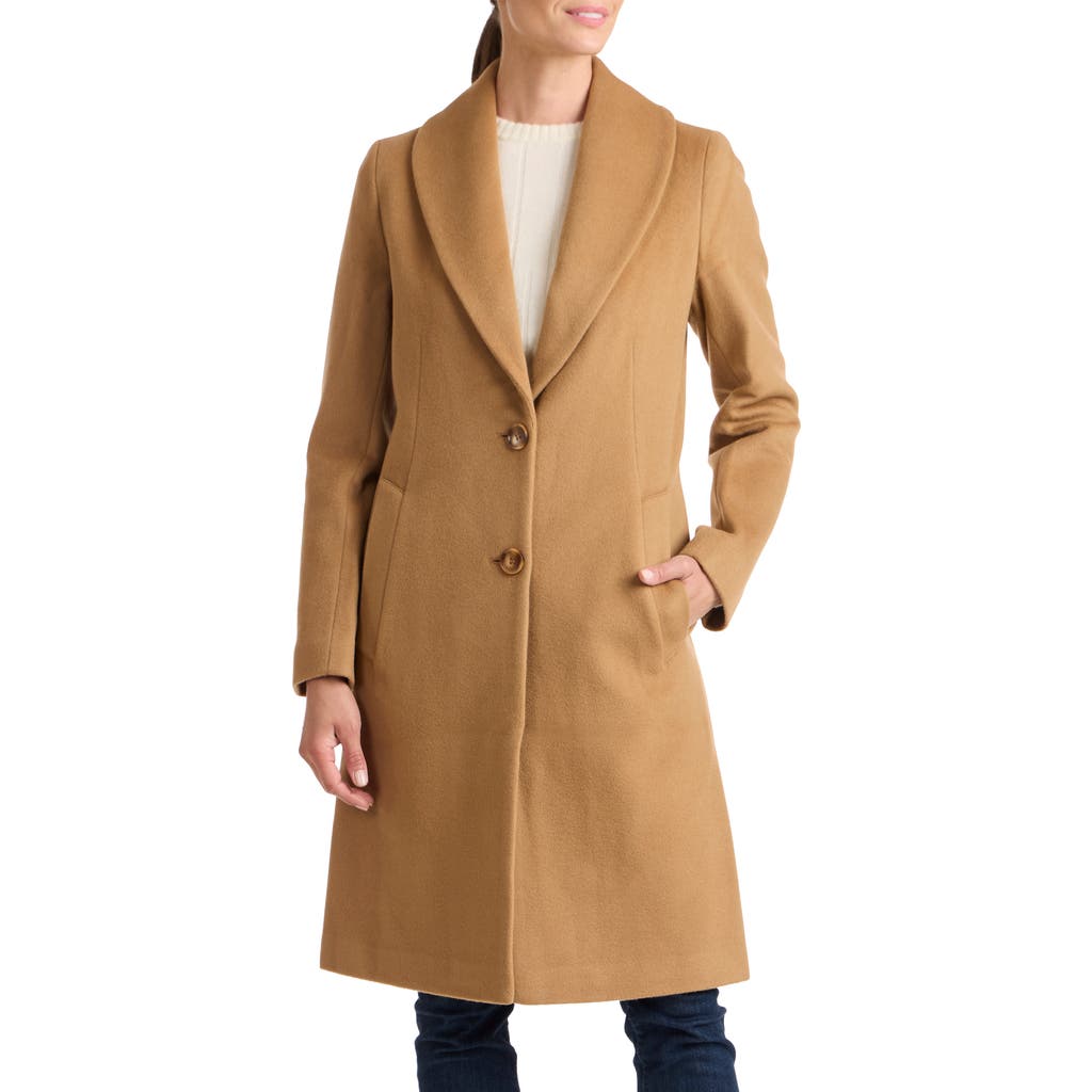 Sofia Cashmere Shawl Collar Wool Coat In Brown