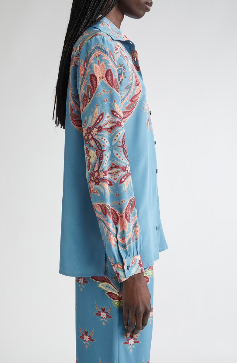 Etro Paisley Silk Button-Up Shirt, Alternate, color, Printed Blue Base
