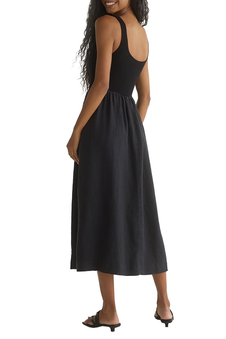 Mixed Media Midi Dress, Alternate, color, BLACK