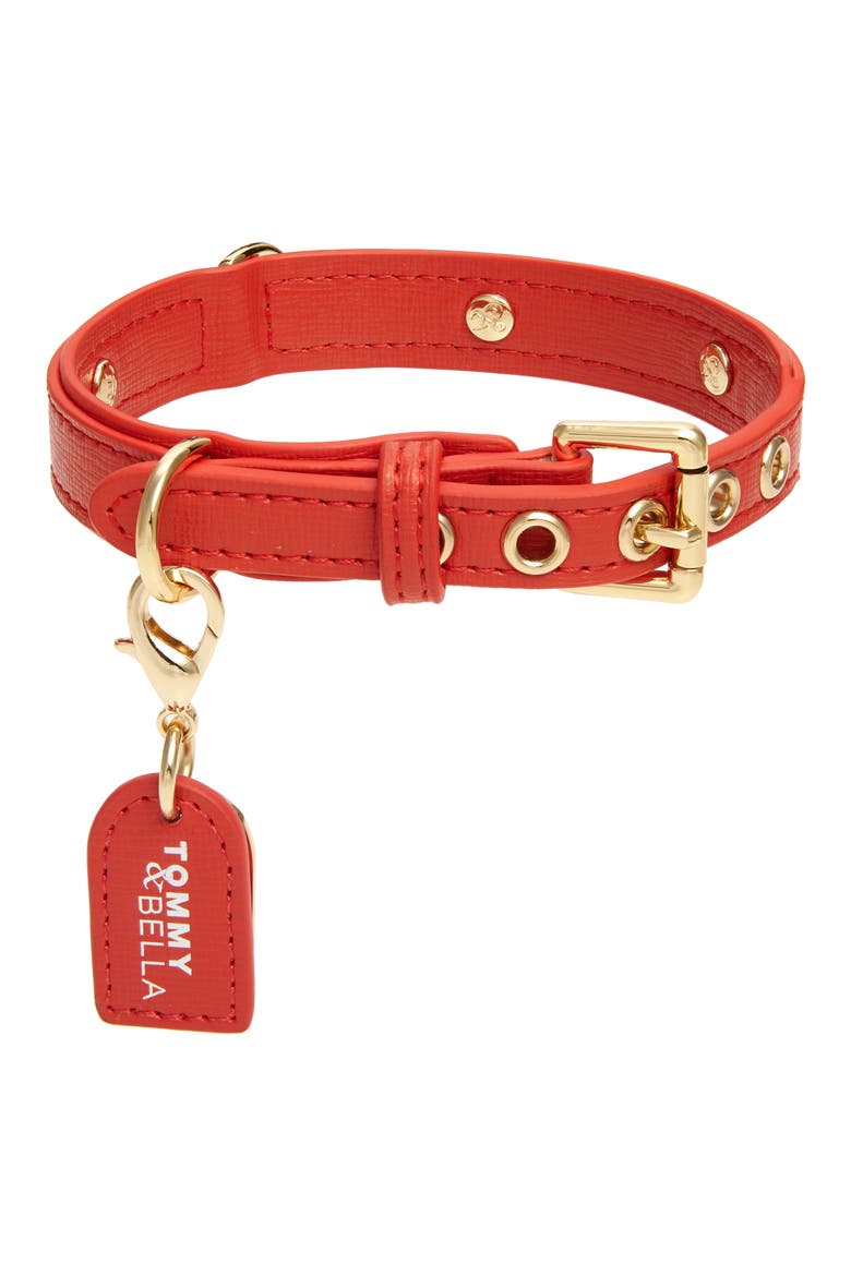 Tommy & Bella Signature Collection Leather Dog Collar, Main, color, RED/ RED TRIM