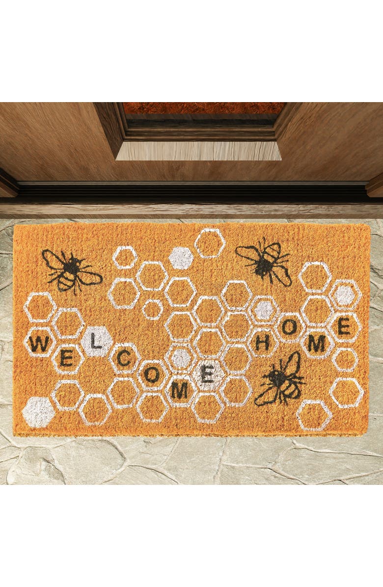 tag Welcome Home Honeycomb Bee Coir Door Mat Yellow Indoor Outdoor, Alternate, color, Yellow