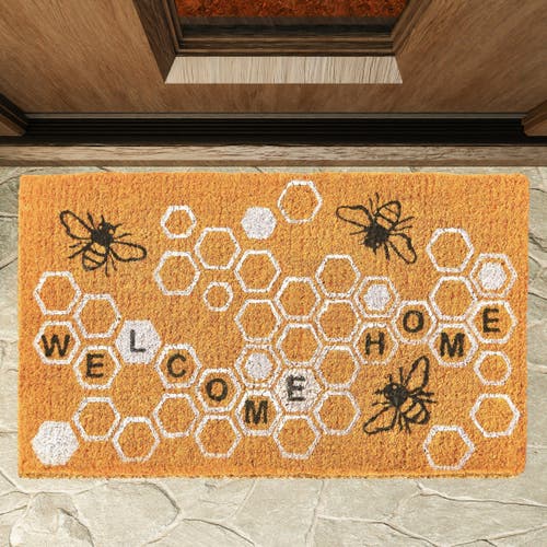 Tag Welcome Home Honeycomb Bee Coir Door Mat Yellow Indoor Outdoor In Orange