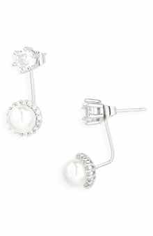 Tasha Cubic Zirconia & Faux Pearl Drop Front/Back Earrings