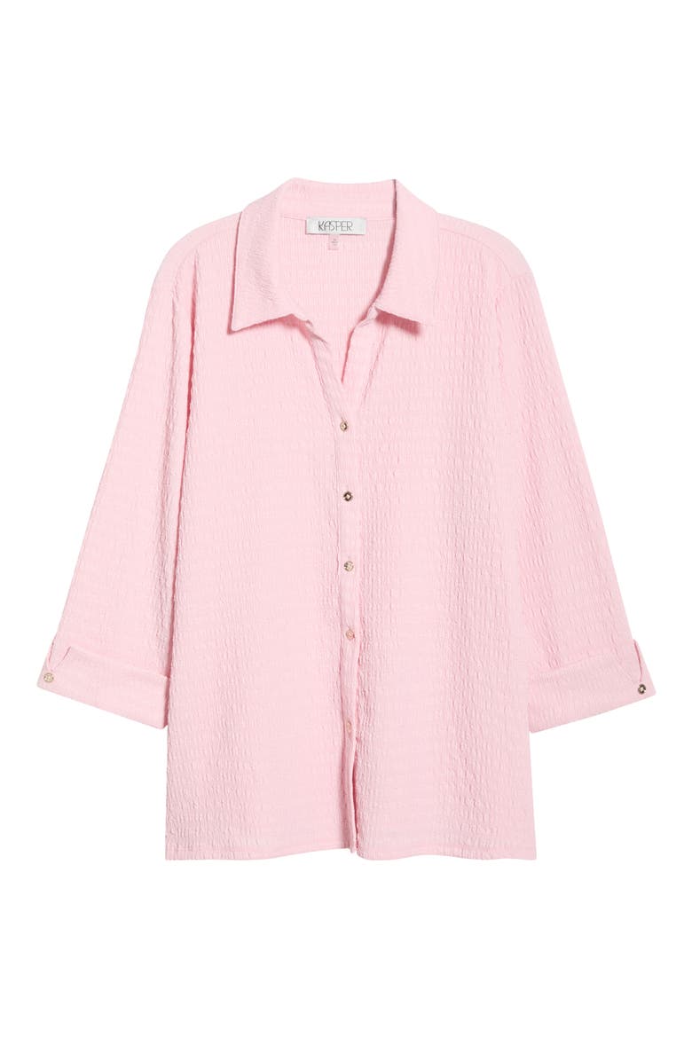 Ridge Knit Button-Up Shirt, Alternate, color, TUTU PINK