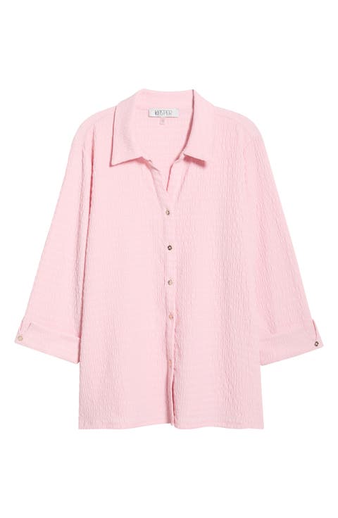Ridge Knit Button-Up Shirt (Plus)