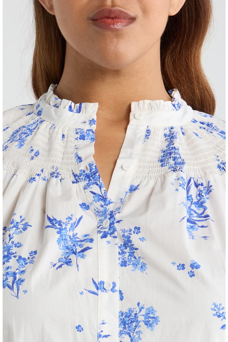 Bestia Floral Smocked Yoke Button-Up Top, Alternate, color, CREAM-BLUE