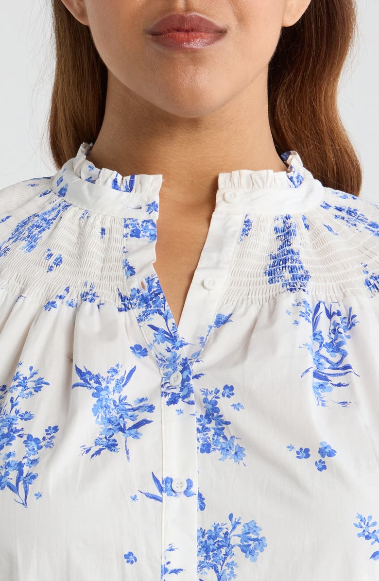 SUGARLIPS Bestia Floral Smocked Yoke Button-Up Top, Alternate, color, Cream-Blue