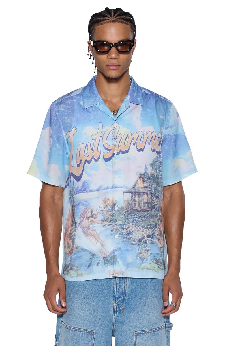 Ksubi Last Summer Print Camp Shirt, Alternate, color, Grey Multi