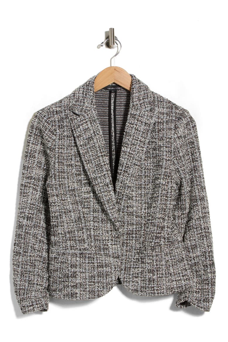 Scrunch Sleeve Bouclé Blazer, Main, color, BLACK MULTI