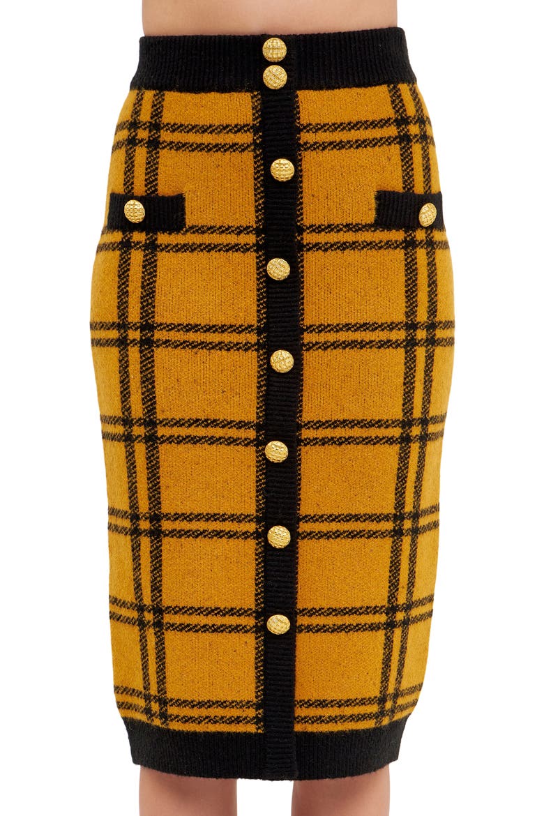 Plaid Double Knit Midi Pencil Skirt, Alternate, color, YELLOW/ BLACK
