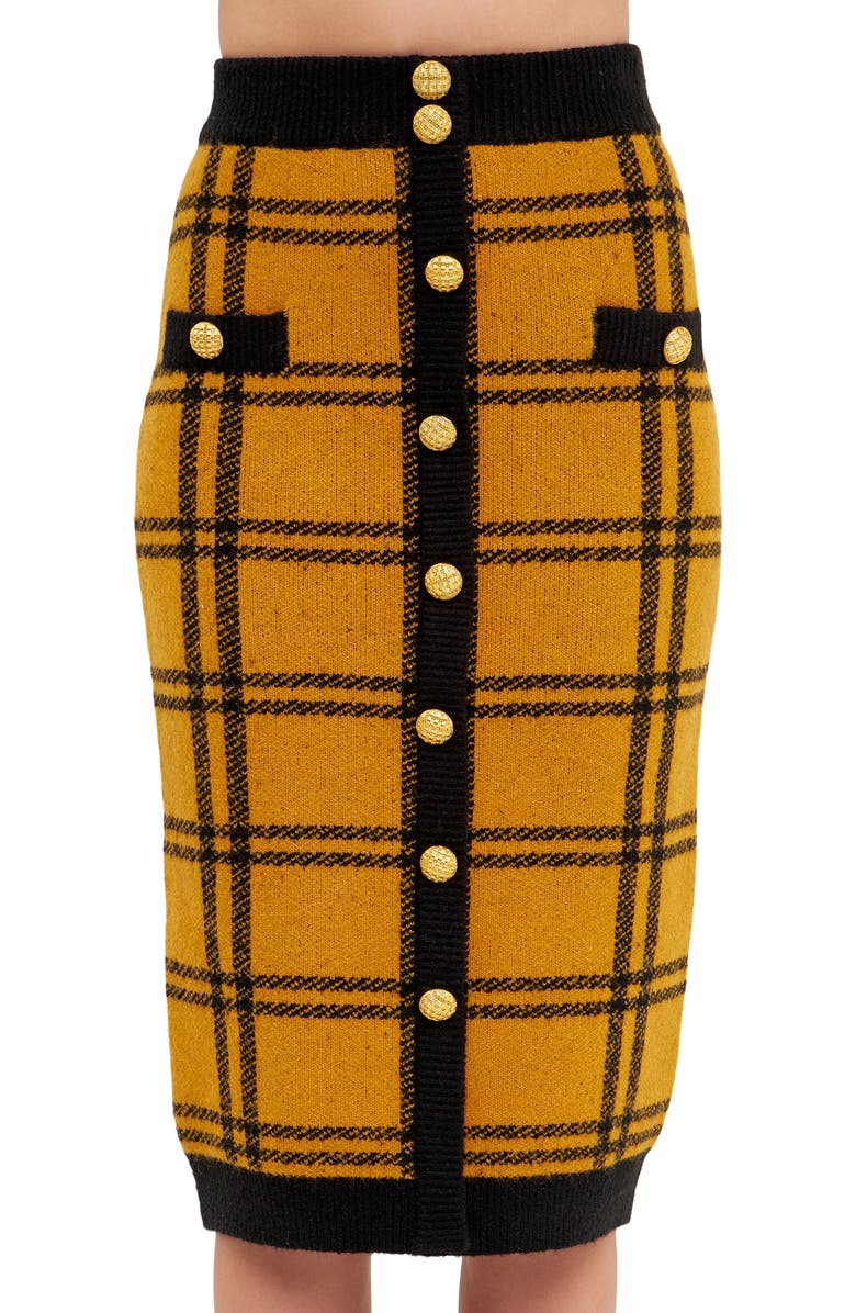 English Factory Plaid Double Knit Midi Pencil Skirt, Alternate, color, Yellow/ Black