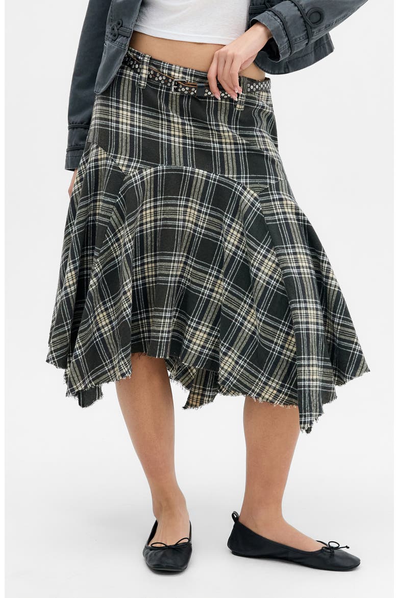Basque Check Cotton Midi Skirt, Main, color, GREY CHECK