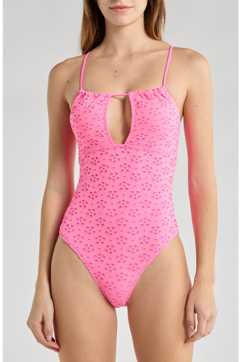 Eyelet Cutout One-Piece Swimsuit, Main, color, SUGAR PLUM