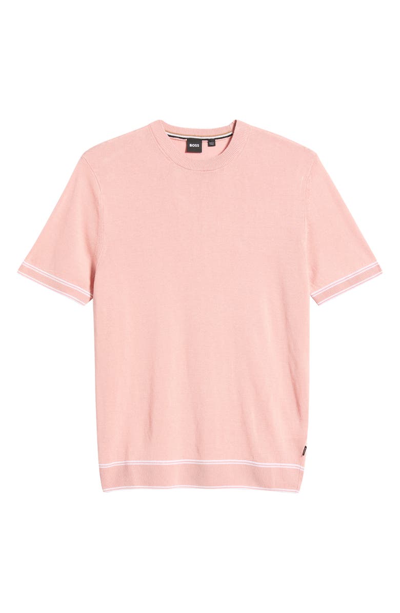 BOSS Norberto Short Sleeve Linen Blend Crewneck Sweater, Main, color, Light Past/ Pink