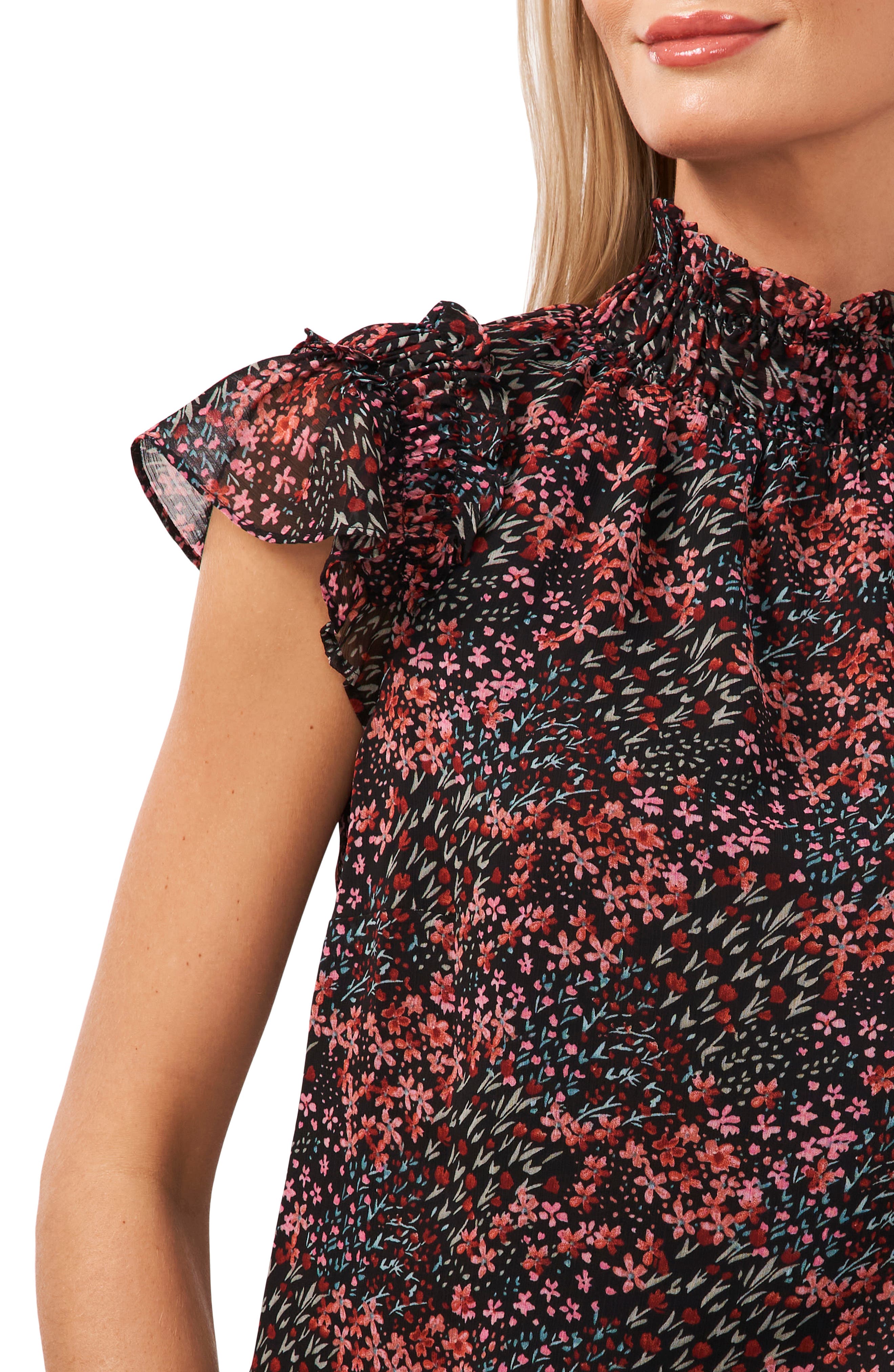 CeCe Floral Flutter Sleeve Blouse (Women) | Nordstromrack