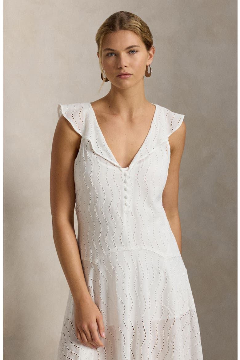 Cotton Blend Eyelet Dress, Alternate, color, WHITE
