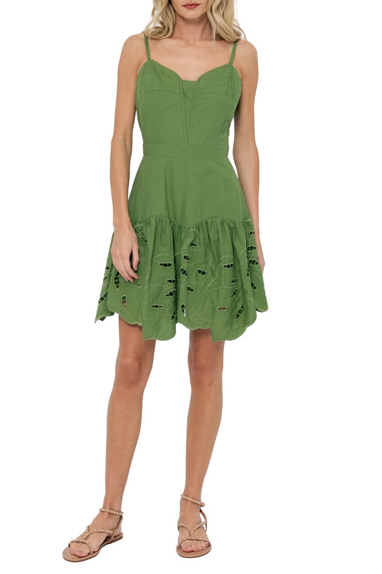 Cathal Tiered Sleeveless Eyelet Cotton Dress, Main, color, GREEN