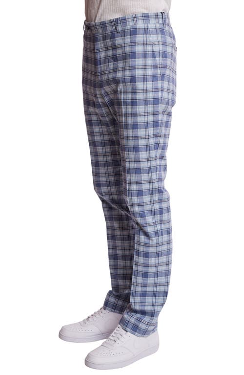 Paisley & Gray Downing Slim Flat Front Plaid Stretch Cotton Dress Pants In Blue