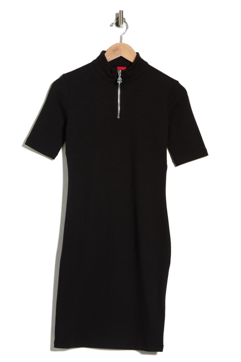 Nasiia Short Sleeve Quarter Zip Dress, Main, color, BLACK