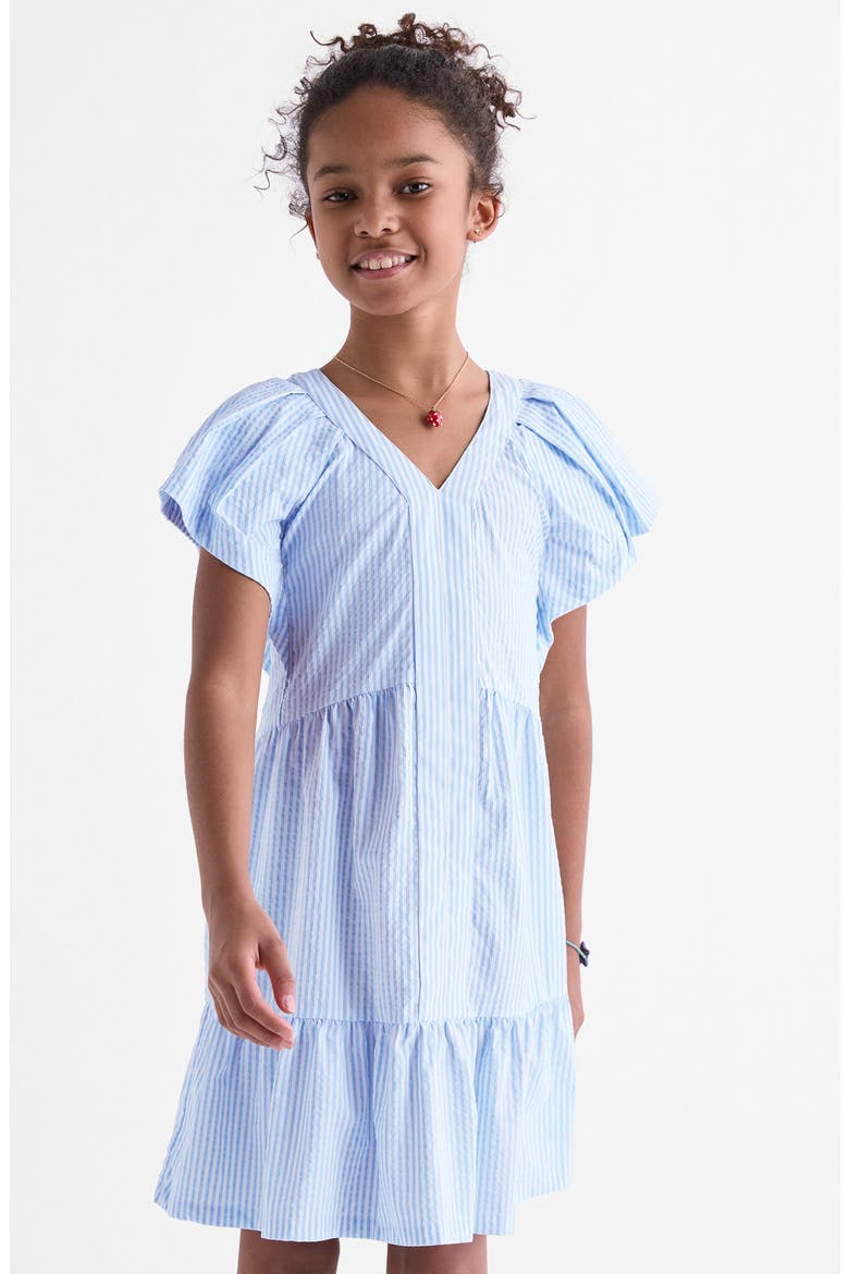 Kids' Sophie Harbor Flutter Sleeve Seersucker UPF 30+ Sundress, Alternate, color, SEERSUCKER-JAKE BLUE