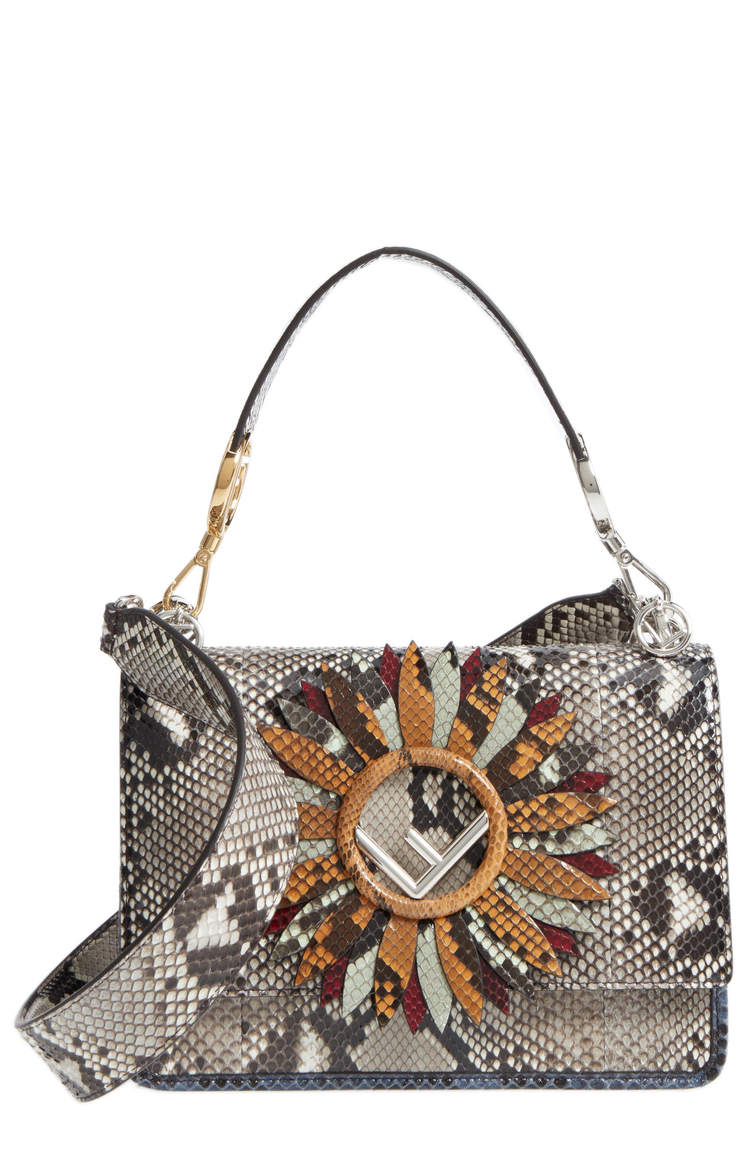 Fendi Kan I Daisy Logo Genuine Python Shoulder Bag, Main, color, 