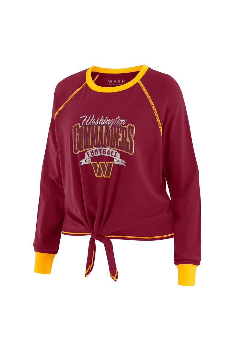 Women's WEAR by Erin Andrews Burgundy/Gold Washington Commanders Tie-Front Long Sleeve Top, Alternate, color, Burgundy