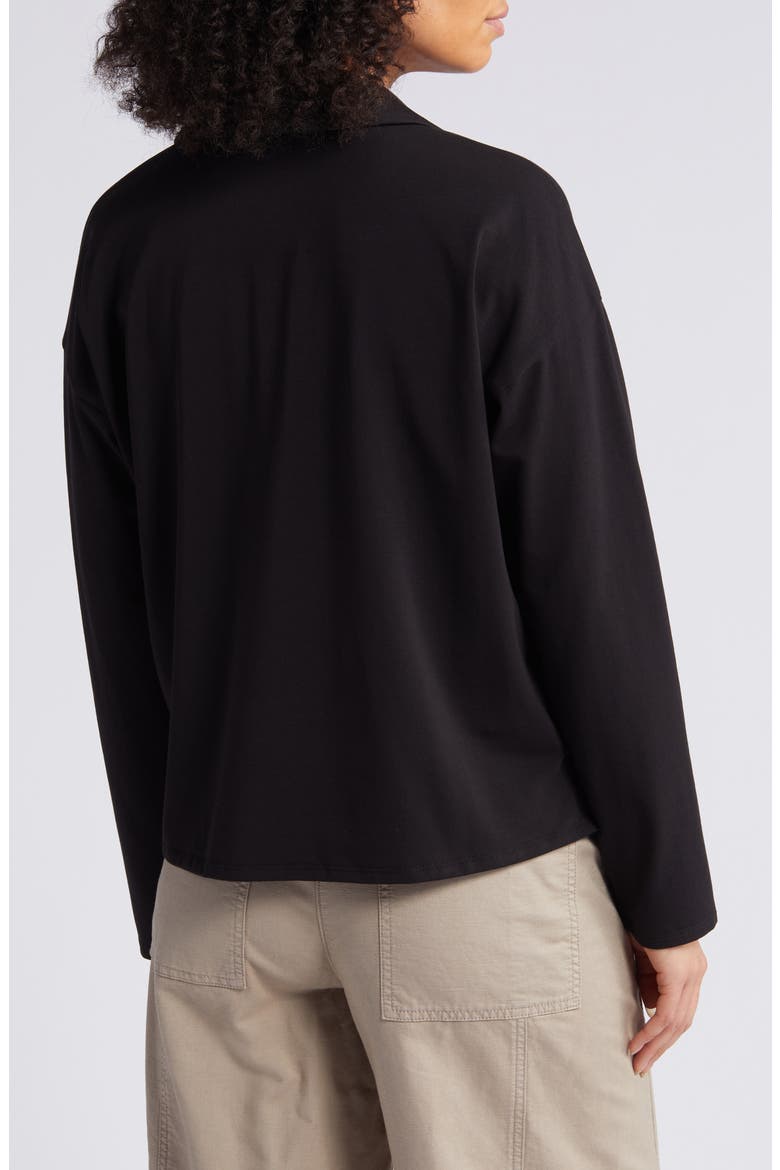 Boxy Long Sleeve Johnny Collar Top, Alternate, color, BLACK