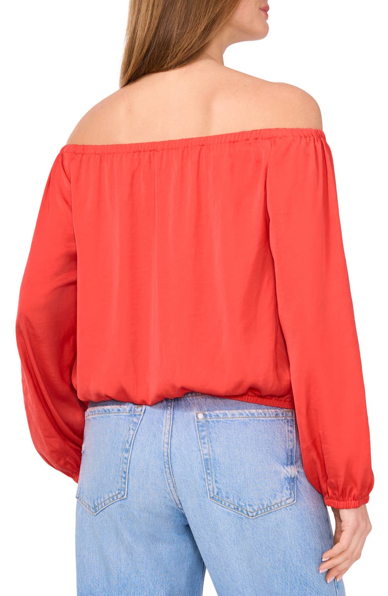 Vince Camuto Off the Shoulder Tie Hem Button-Up Top, Alternate, color, Cayenne