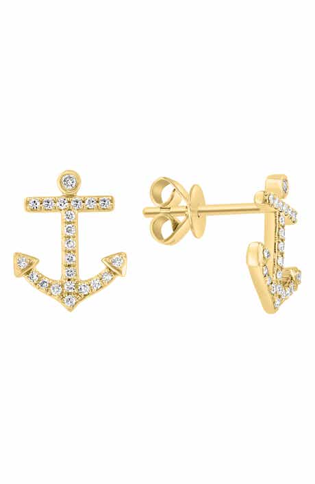 EFFY 14K Yellow Gold Pavé Diamond Anchor Stud Earrings - 0.18ct.