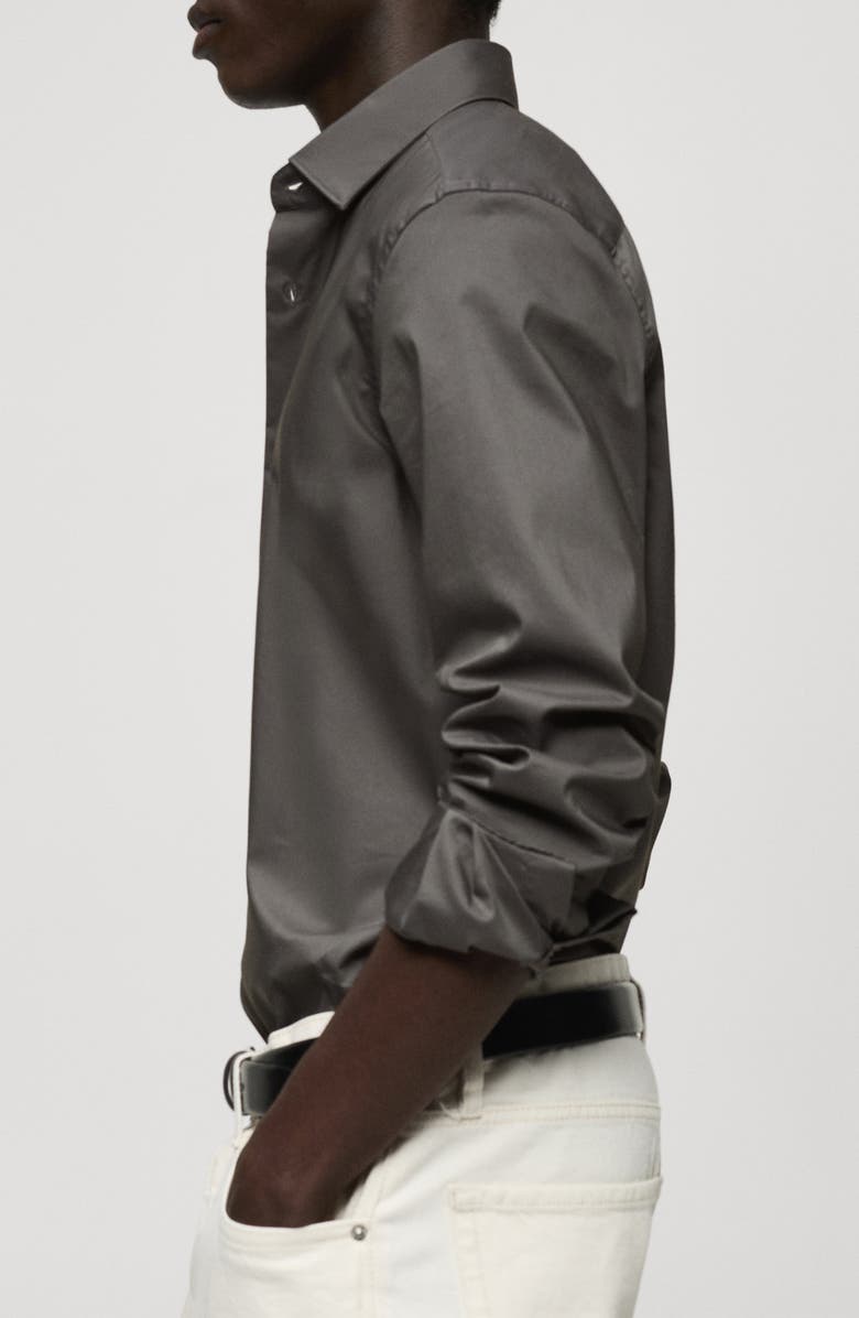 MANGO Regular Fit Stretch Poplin Button-Up Shirt, Alternate, color, Grey