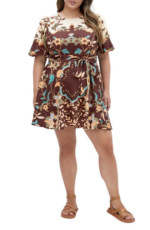 Forever Placement Print Belted Dress (Plus)